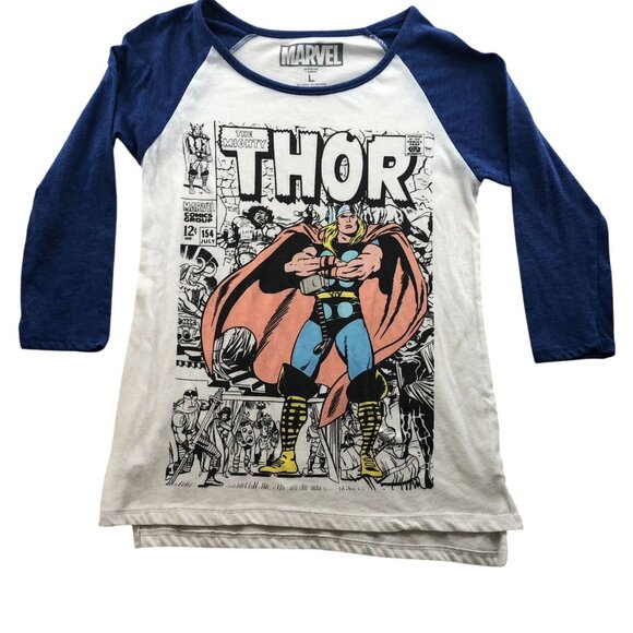 Marvel Mens Thor T-Shirt Large 3/4 Sleeve Mighty Thor Graphic Tee Casual Comics - Picture 1 of 9